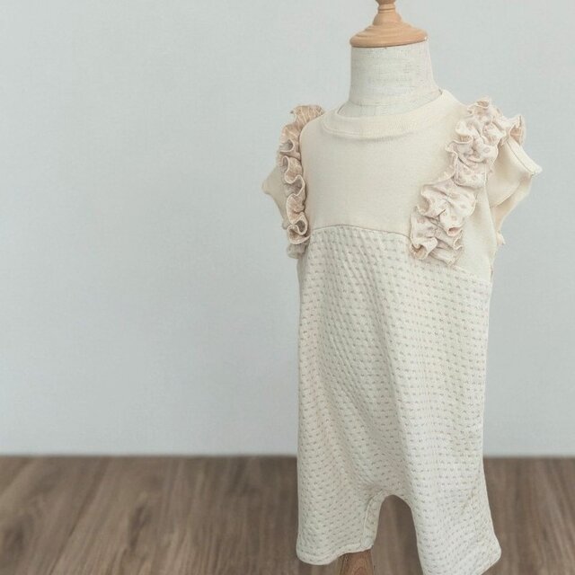 オーガニックコットン100%フリルロンパース