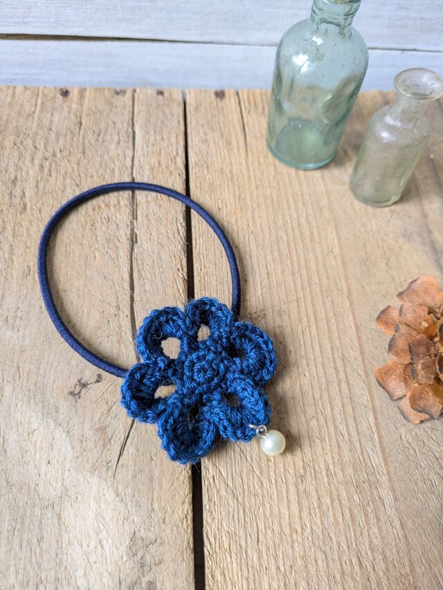 シンプルフラワービーズヘアゴム