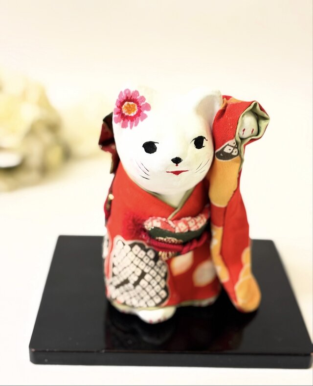 一閑張り張子   お着物招き猫