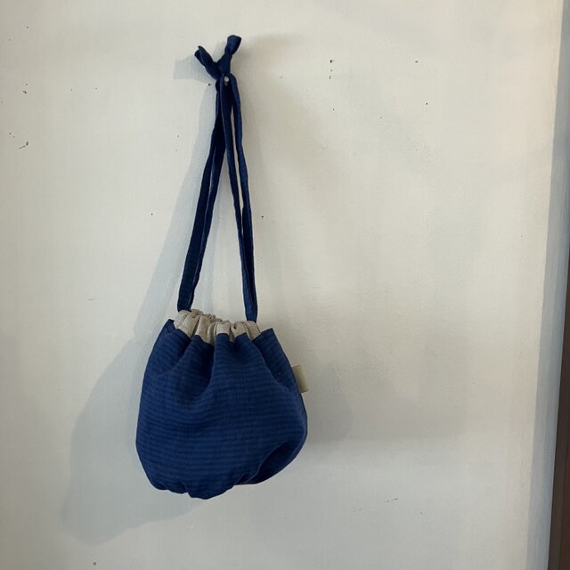 アオイロチェックの巾着袋(BA-117)