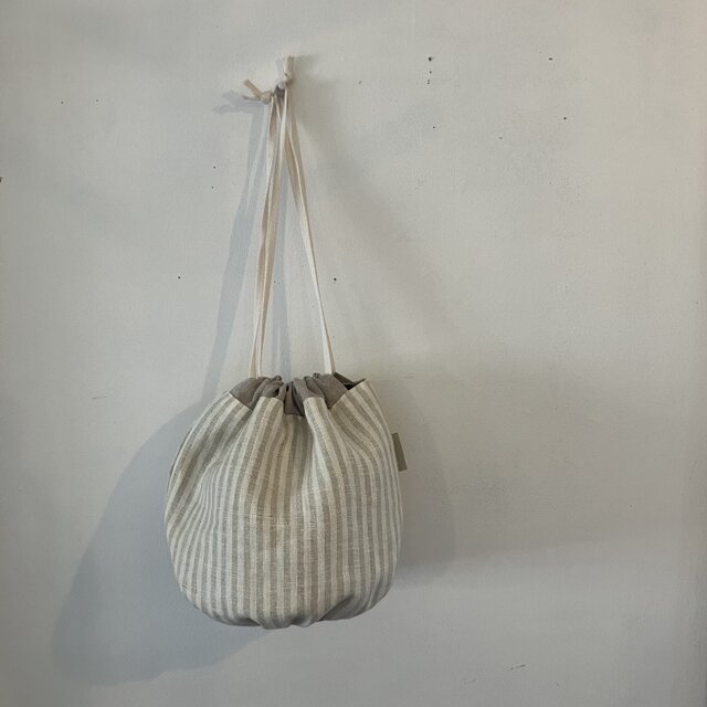 リネンストライプの巾着袋(BA-118)