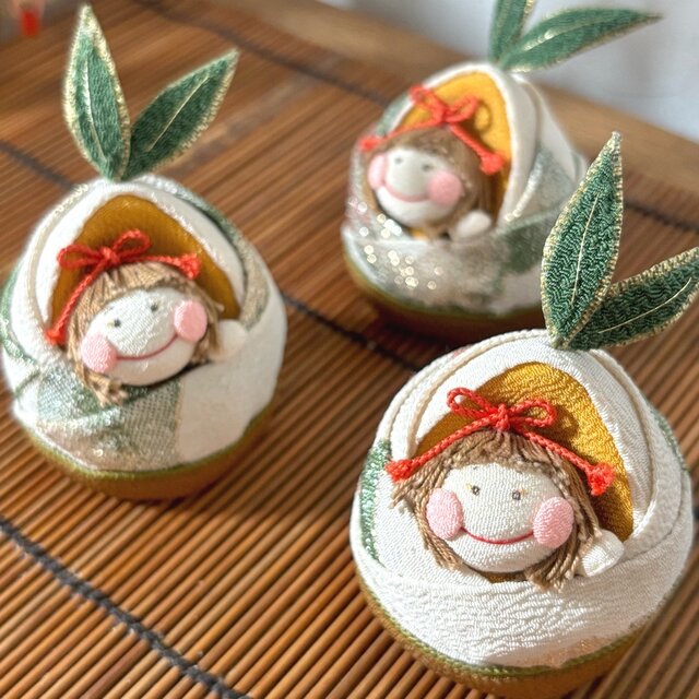 七夕飾り　創作ちりめん人形　七夕　季節の飾り　古布　平安装束 七夕飾り福福うさぎ 七夕笹飾りセット正絹縮緬人形 夏 コンパクト