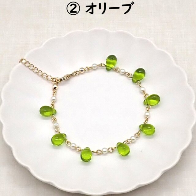 8色から選べる》しずくビーズとパールのブレスレット | iichi 日々の
