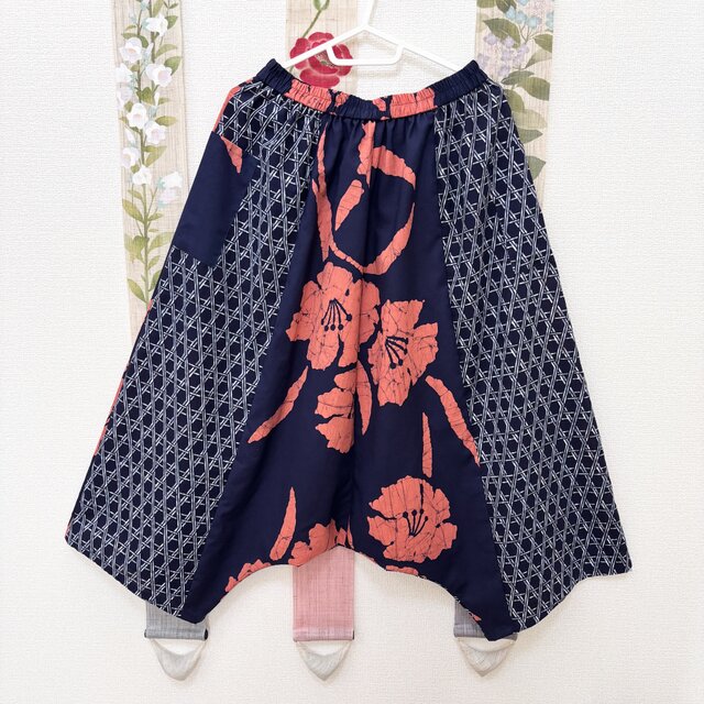 涼しくて軽いお気軽パンツ　浴衣反物から作ったサルエルパンツ　炎風