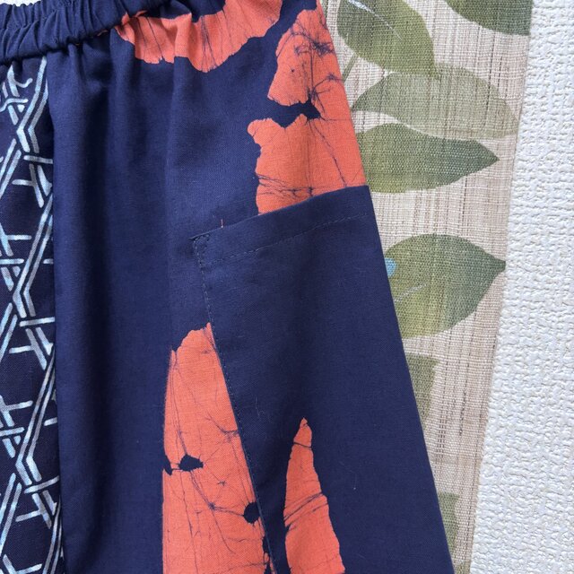 涼しくて軽いお気軽パンツ 浴衣反物から作ったサルエルパンツ 炎風 