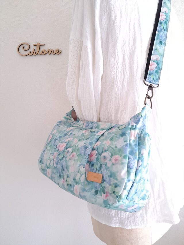 数量限定再版♪　リバティ　ハムステッドサマー　グリーン　ラミネート　横長ワンハンドルバッグ　持ち手別売