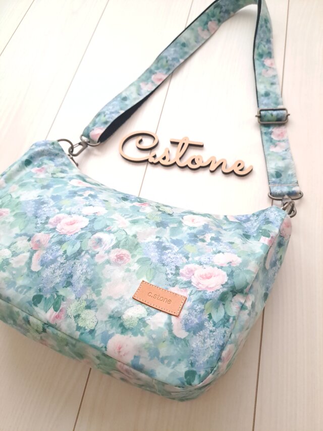 ★専用★リバティ生地使用【エコバッグ】ハンドメイド ハムステッドサマー 受注製作♪ リバティ ハムステッドサマーグリーン ファスナー