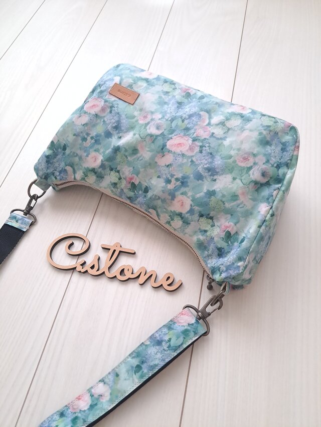 ★専用★リバティ生地使用【エコバッグ】ハンドメイド ハムステッドサマー 受注製作♪ リバティ ハムステッドサマーグリーン ファスナー