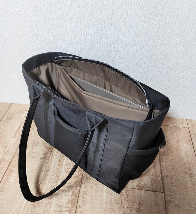 コーデュラナイロン×本革トートバッグL｜軽量＆撥水・13インチPC対応