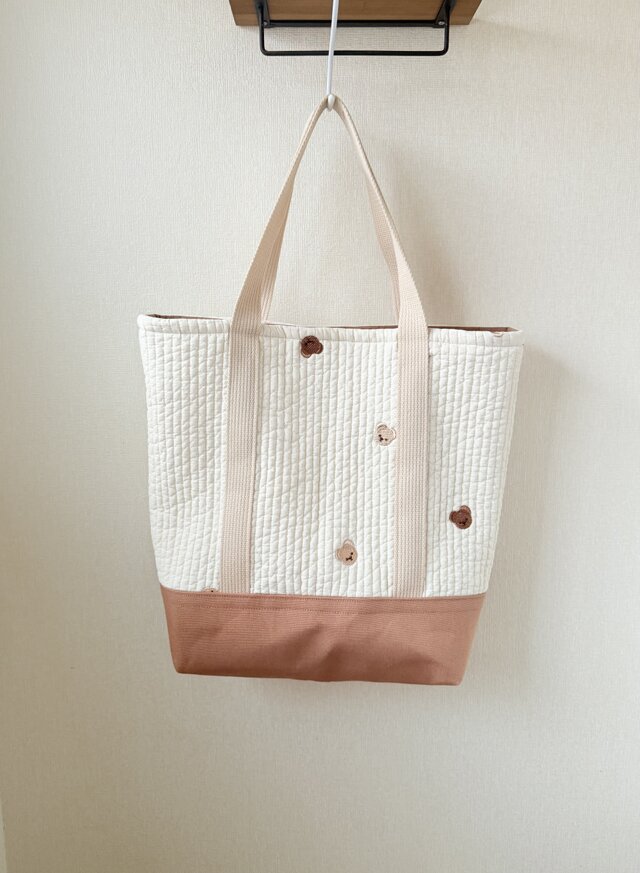 ヌビと帆布のトートバッグ（デコレクションズ・クマ刺繍）