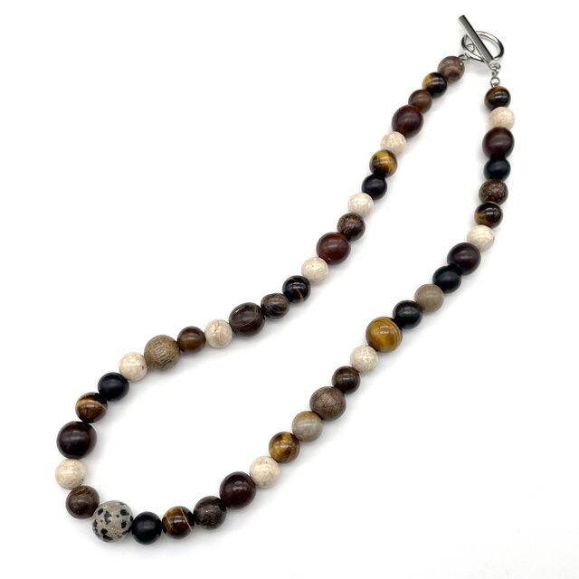 ハンドメイド ネックレス 天然石 バッファロー 天然石 天然木 バッファローホーン ネックレス マンテル ステンレス