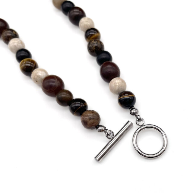 天然石 天然木 バッファローホーン ネックレス マンテル ステンレス