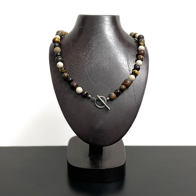 天然石 天然木 バッファローホーン ネックレス マンテル ステンレス