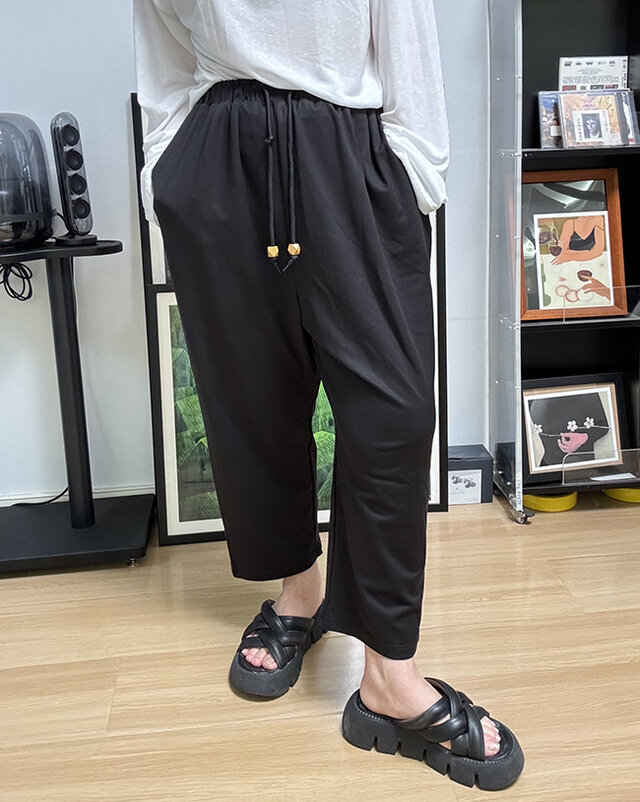 新作❤︎S/M/Lサイズ選べる♪接触冷感サルエル8分丈パンツ（ブラック