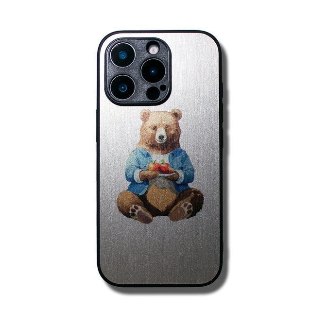 Apple iPhone 12 ※クマ まるで金属のようなiPhoneケース・カメラフルカバーver】（シルバー