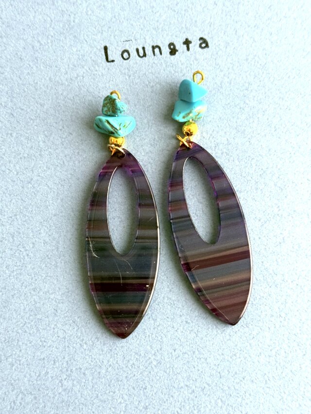 送料無料 オシャレさん必見‼️ 天然石ピアス 個性派ピアス パープル 大ぶり