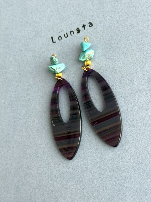 送料無料 オシャレさん必見‼️ 天然石ピアス 個性派ピアス パープル