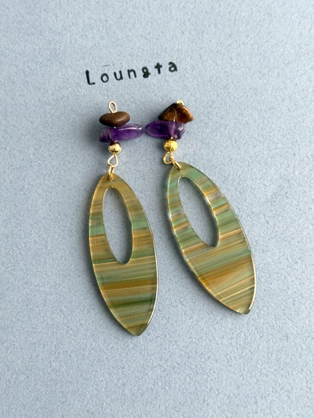 送料無料 個性派ピアス 天然石ピアス アメジスト タイガーアイ グリーン 大ぶり
