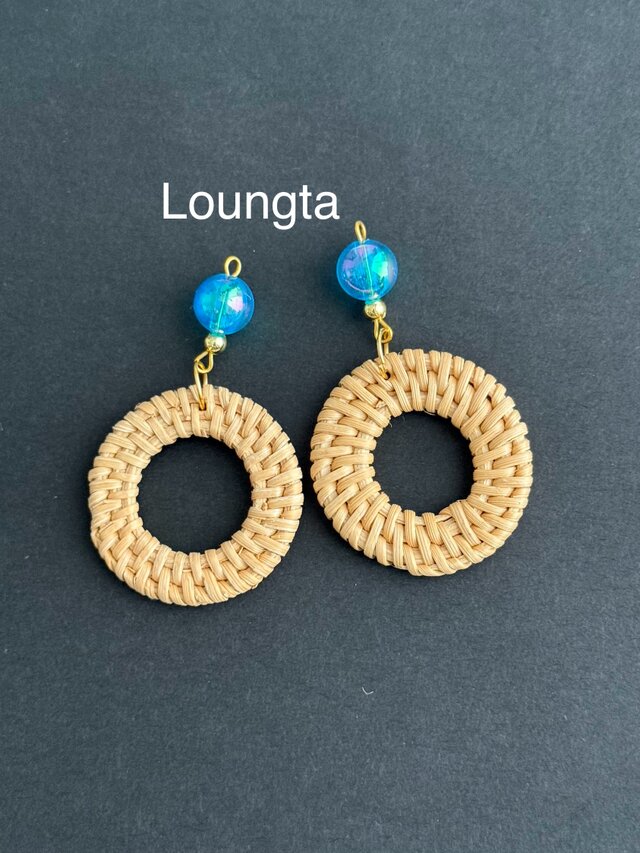 送料無料 ラタンピアス ブルー 夏ピアス 大ぶりピアス