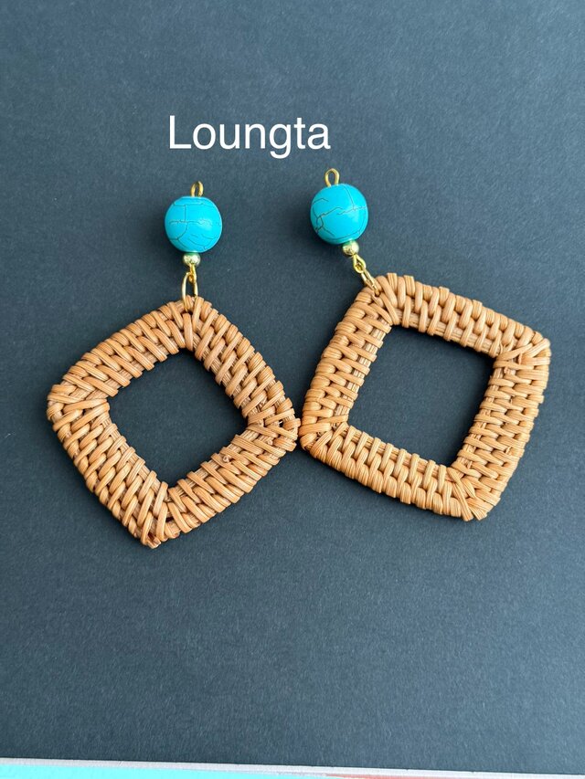 ラタンピアス ターコイズピアス 大ぶりピアス