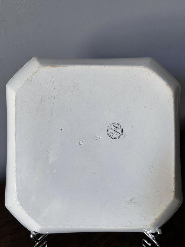 Gien ジアン 白 角皿 大皿 隅切 24.5cm フランス アンティーク 0502222