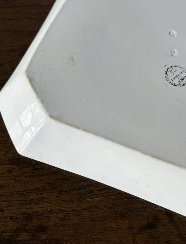 Gien ジアン 白 角皿 大皿 隅切 24.5cm フランス アンティーク 0502222