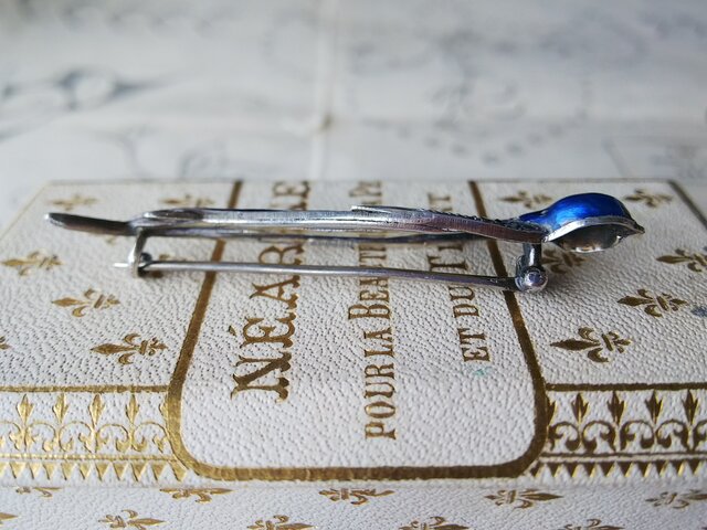 【たいへん希少美品☆彡】 アンティークブローチ ペーストガラス フランス 英国 フランスアンティーク Blueエナメル／ペースト／ツバメのブローチ（65