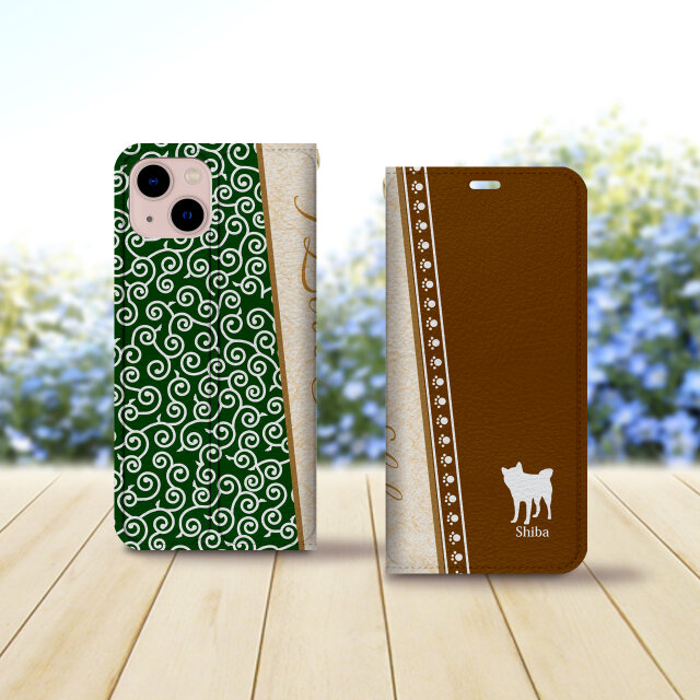 帯なし iPhone 手帳型スマホケース （カメラ穴あり/はめ込みタイプ）【アイラブ・柴犬（Shiba）】