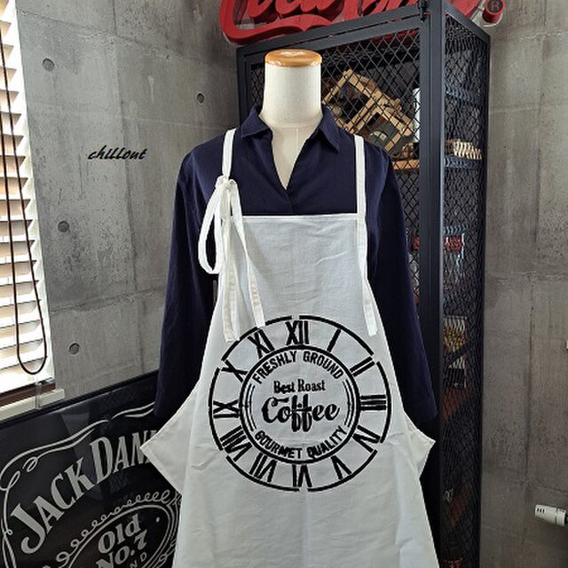 【sale】【背中がかわいい】エプロンドレス：ホワイト×Coffee【0719】