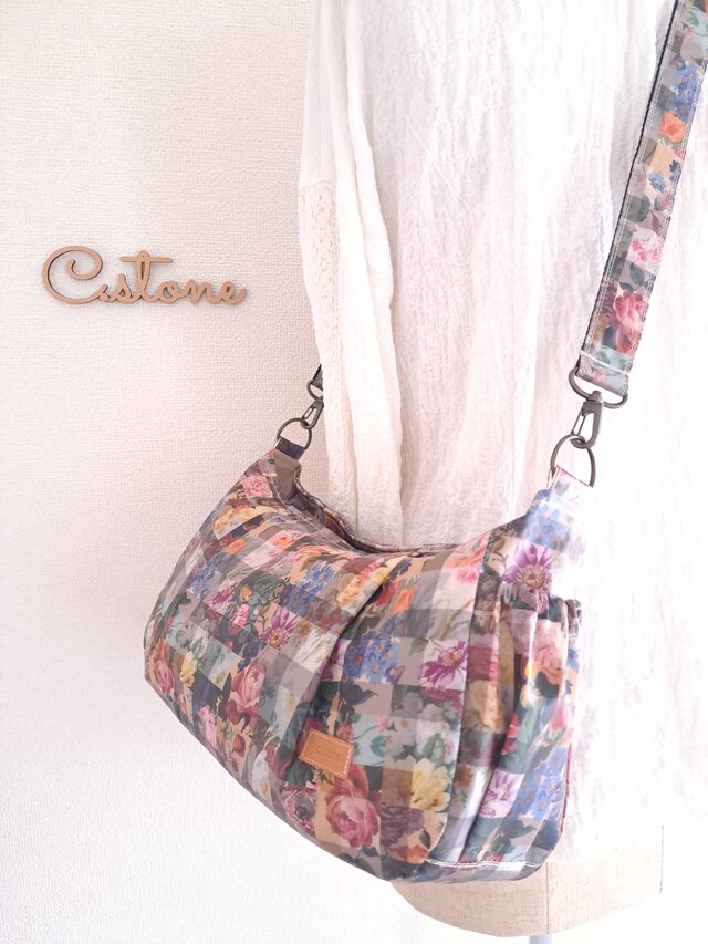 持ち手付 リバティ ラミネート アーカイブギンガム パープル 横長