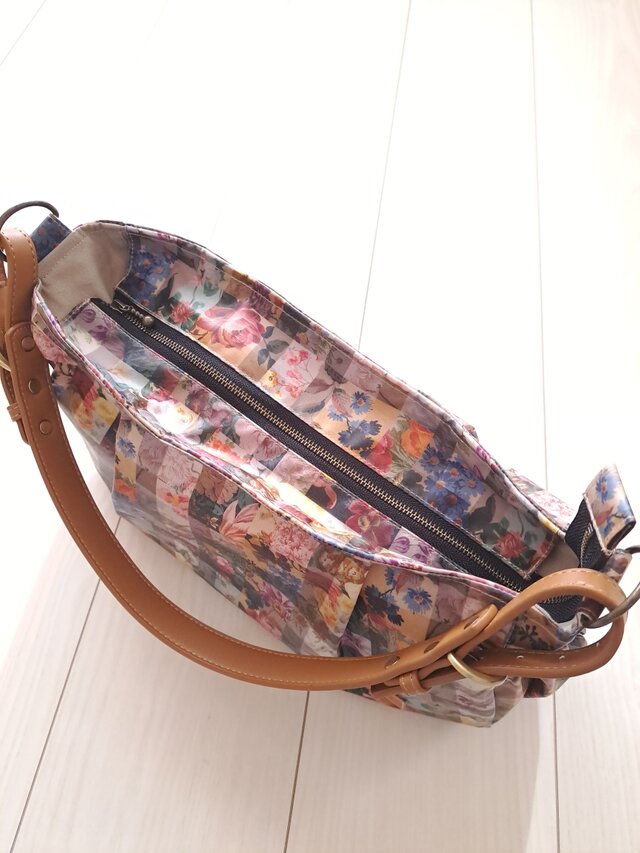 持ち手別売り　リバティ　ラミネート　アーカイブギンガム　グレー　横長ショルダー 持ち手別売り リバティ ラミネート アーカイブギンガム グレー