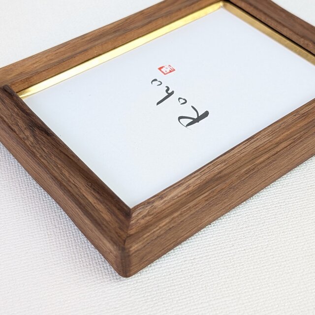 天然木 無垢 チーク材 手彫刻 ポストカードサイズ額縁 洋金箔面