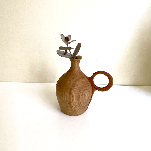 ドライフラワー用一輪挿し　高さ9.5cm　タモ×チェリー