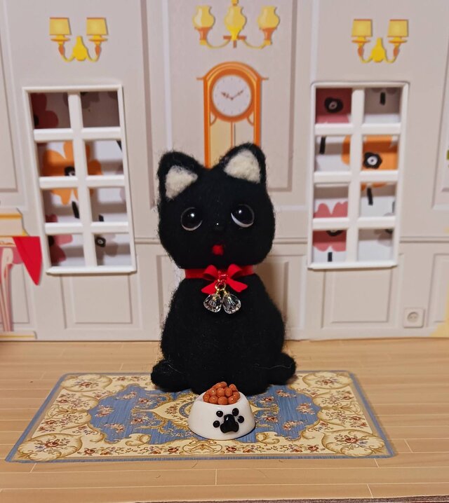 ＊羊毛フェルト＊黒猫ちゃん＊縄跳びするにゃんこ＊ハンドメイド 羊毛フェルト＊黒猫ちゃん＊縄跳びするにゃんこ＊ハンドメイド