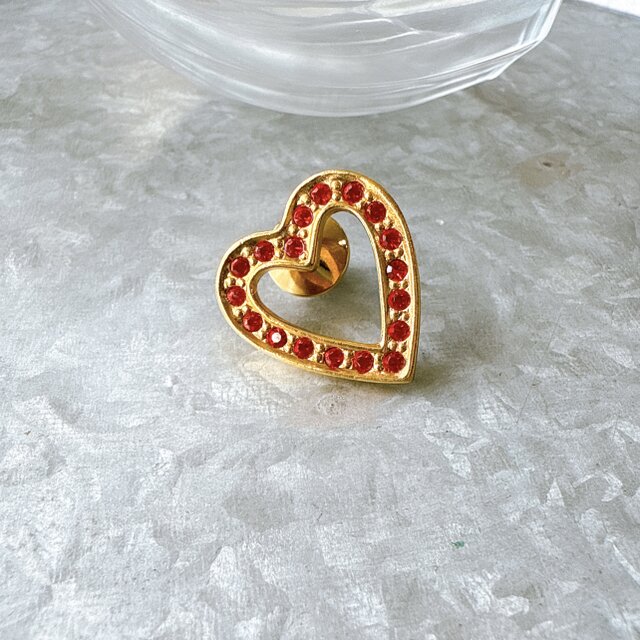 SCA48-【 AVON 】エイボン・ヴィンテージブローチピン 92 " Sparkling Heart Pin " Red
