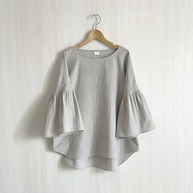 ギャザー袖プルオーバー_ダブルガーゼオーガニック綿100％_Pale Gray
