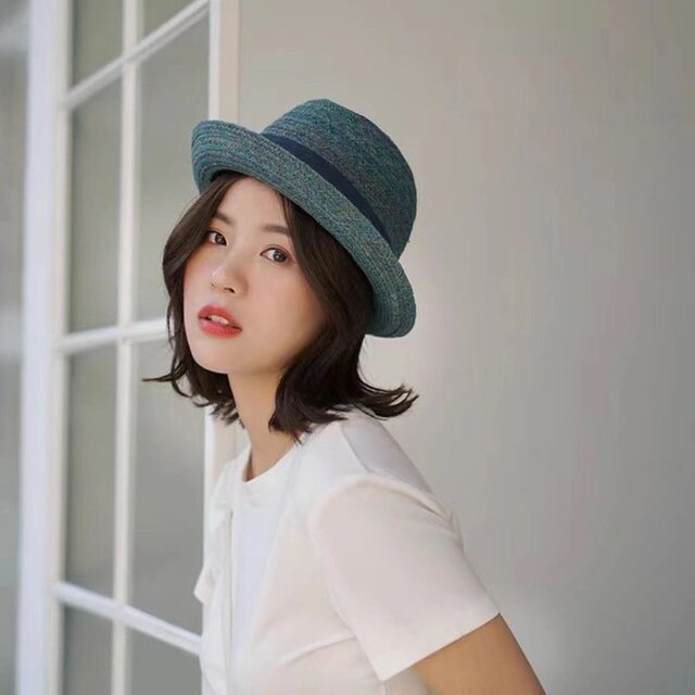 ラフィアハット、麦わら帽子 ロールエッジハッ 最高品質 夏用 大人 ストローハット、ミディアムブリム 日よけ