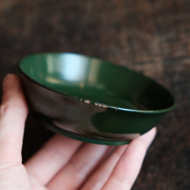 緑で素敵◇巾着の絵。時代物 漆芸蒔絵小皿 漆器 骨董/antiques 古民家