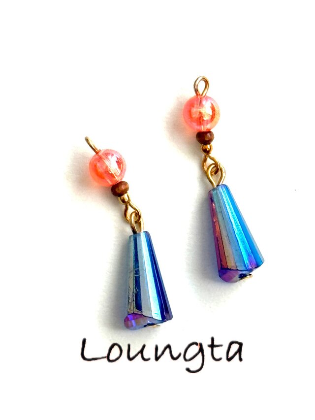 送料無料 オレンジとブルーのアクリルビーズピアス 超軽いピアス 夏色 夏ピアス 樹脂ピアス