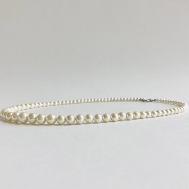 ガラスパールグラデーションネックレス/4x8mm約42cm+5cm/クリーム/R/made in japan