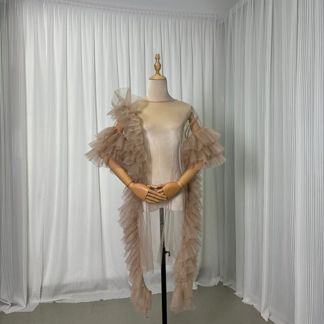 トップス カーキ色 デザイン感 ソフトチュール 绮丽な 前撮り 二次会 抜群のおしゃれ見え 色直し