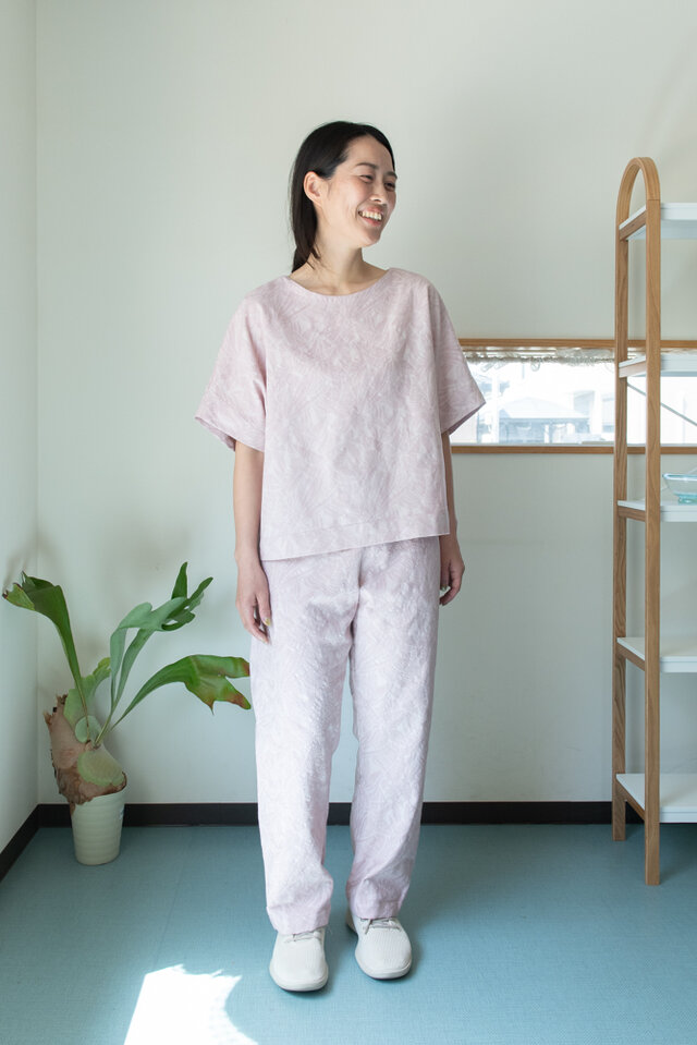 ジャガード織り 両サイドポケット付きギャザーパンツ【Organic Cotton