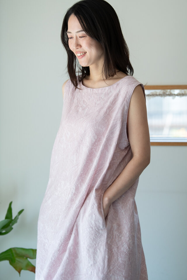 ジャガード織り ワイドフレアーワンピース【Organic Cotton ジャガード織り ワイドフレアーワンピース【Organic Cotton