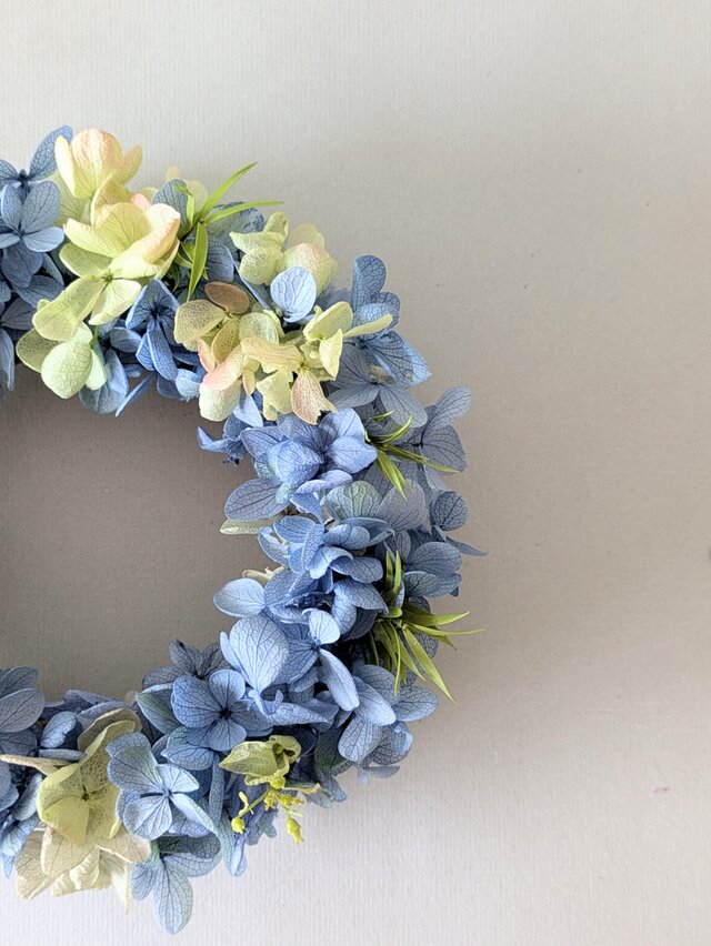 ブルーとグリーンのミニリース 秋冬にも 紫陽花リース | iichi 日々の