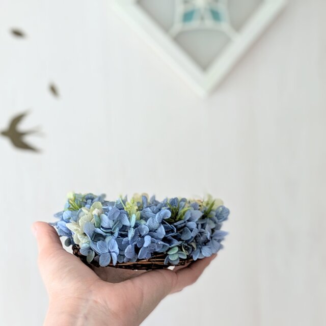 ブルーとグリーンのミニリース 秋冬にも 紫陽花リース | iichi 日々の