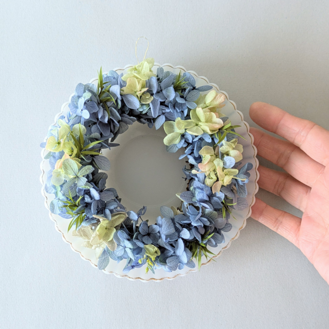 ブルーとグリーンのミニリース 秋冬にも 紫陽花リース | iichi