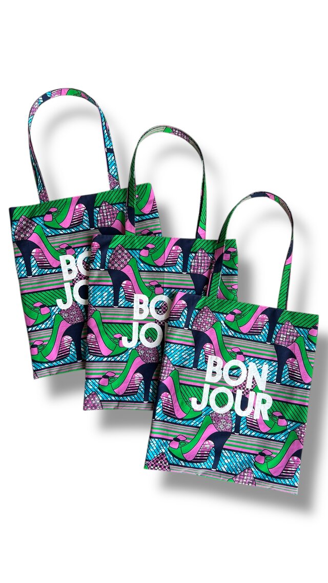 アフリカンバティック トートバッグ 『BON JOUR』 ハイヒール柄