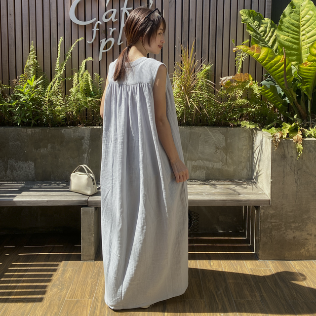 サラッと着れる コットン ダブルガーゼ ノースリーブシャツワンピース