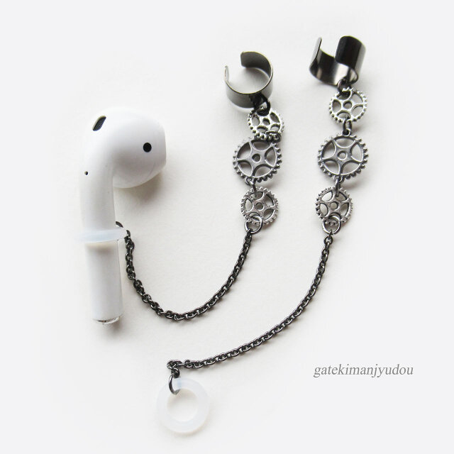 ワイヤレスイヤホン落下防止イヤーカフス/ブラック歯車