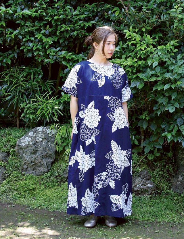 紫陽花の花 浴衣リメイク ドルマンスリーブワンピース | iichi